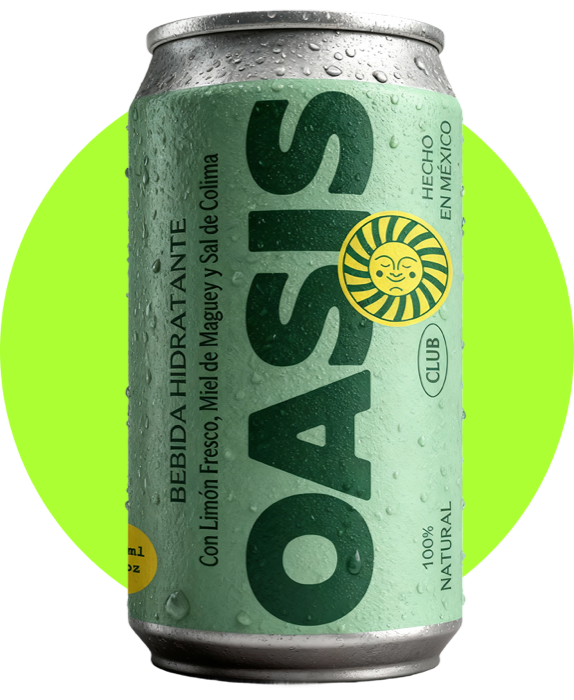 Lata de Oasis Club Suero, bebida hidratante con limón, miel de maguey y sal