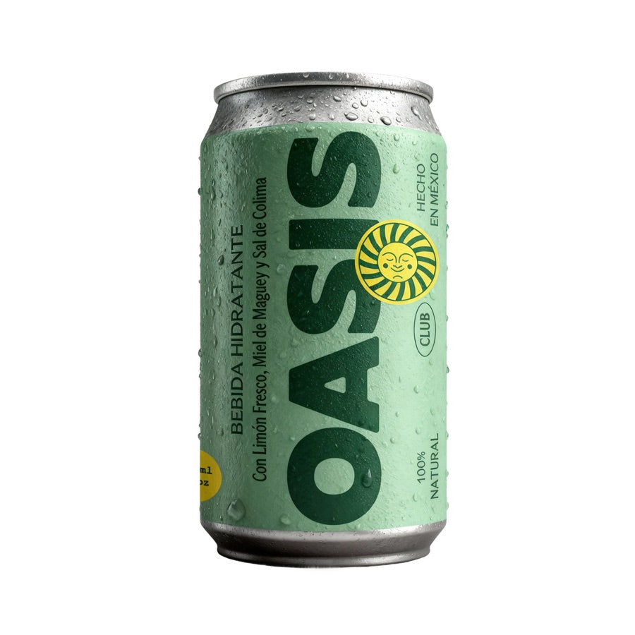 Etiqueta de Oasis: bebida hidratante con limón fresco, miel de maguey y sal de Colima